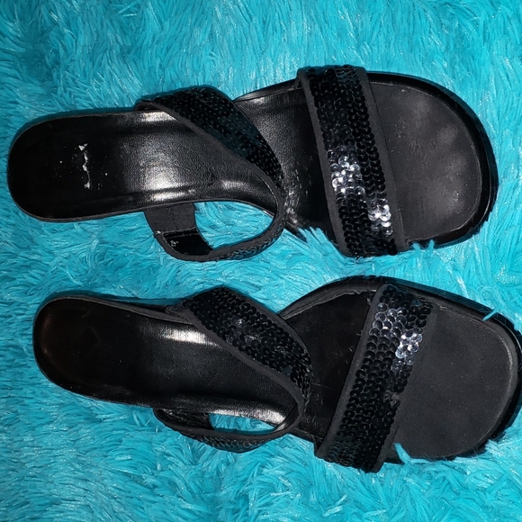 Black Sequin Chunky Heels Size 11 - Picture 1 of 4